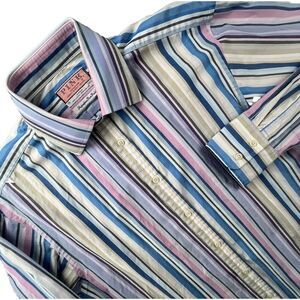 Thomas Pink Super Fine Twofold Shirt 16 X 36.5  Multicolored Stripe‎ Button Up